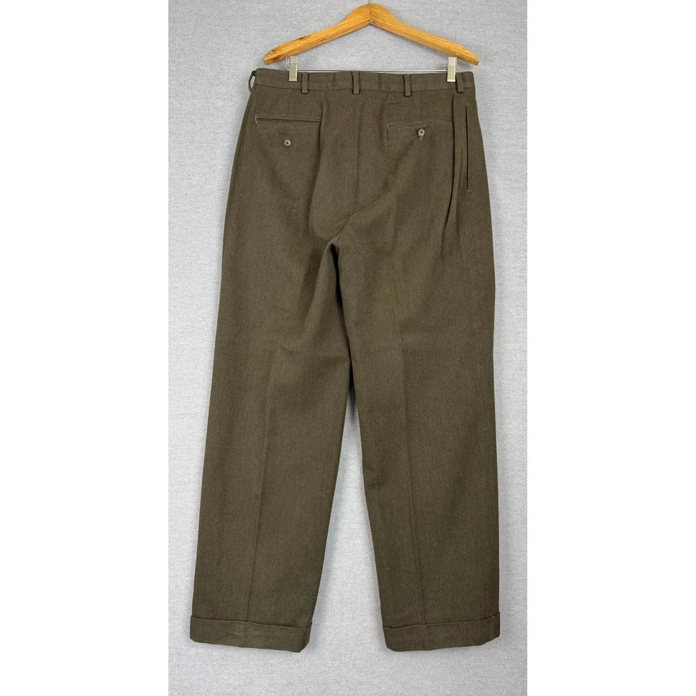 Polo Ralph Lauren Mens Pleated Cotton Twill Military Pants Brown Fits 34x30 90s